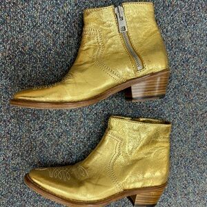 Zadig And Voltaire Metallic Gold Leather Pilar Ankle Boots Size 37